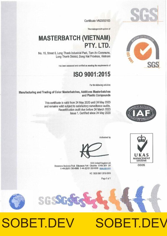 Công ty TNHH Masterbatch (Việt Nam) đạt Chứng nhận ISO 9001:2026 – Công Ty TNHH Masterbatch (Việt Nam) Pty. Ltd.